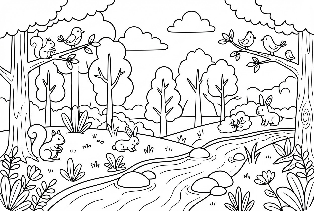 简单自然涂色页插画