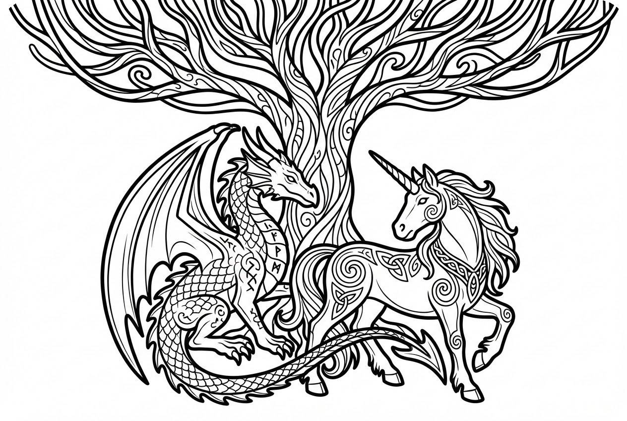 판타지 색칠 공부 책 일러스트레이션