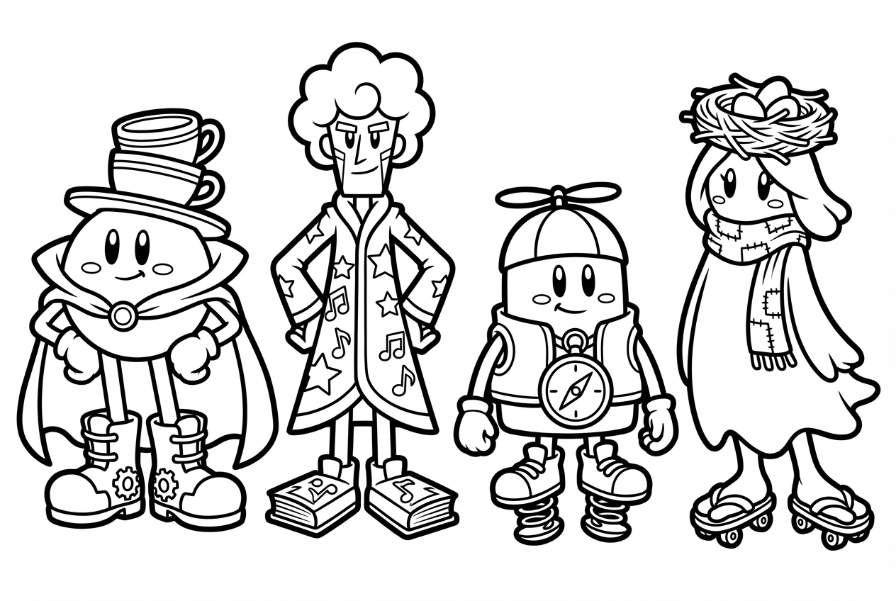 개인화된 캐릭터 색칠 페이지 일러스트