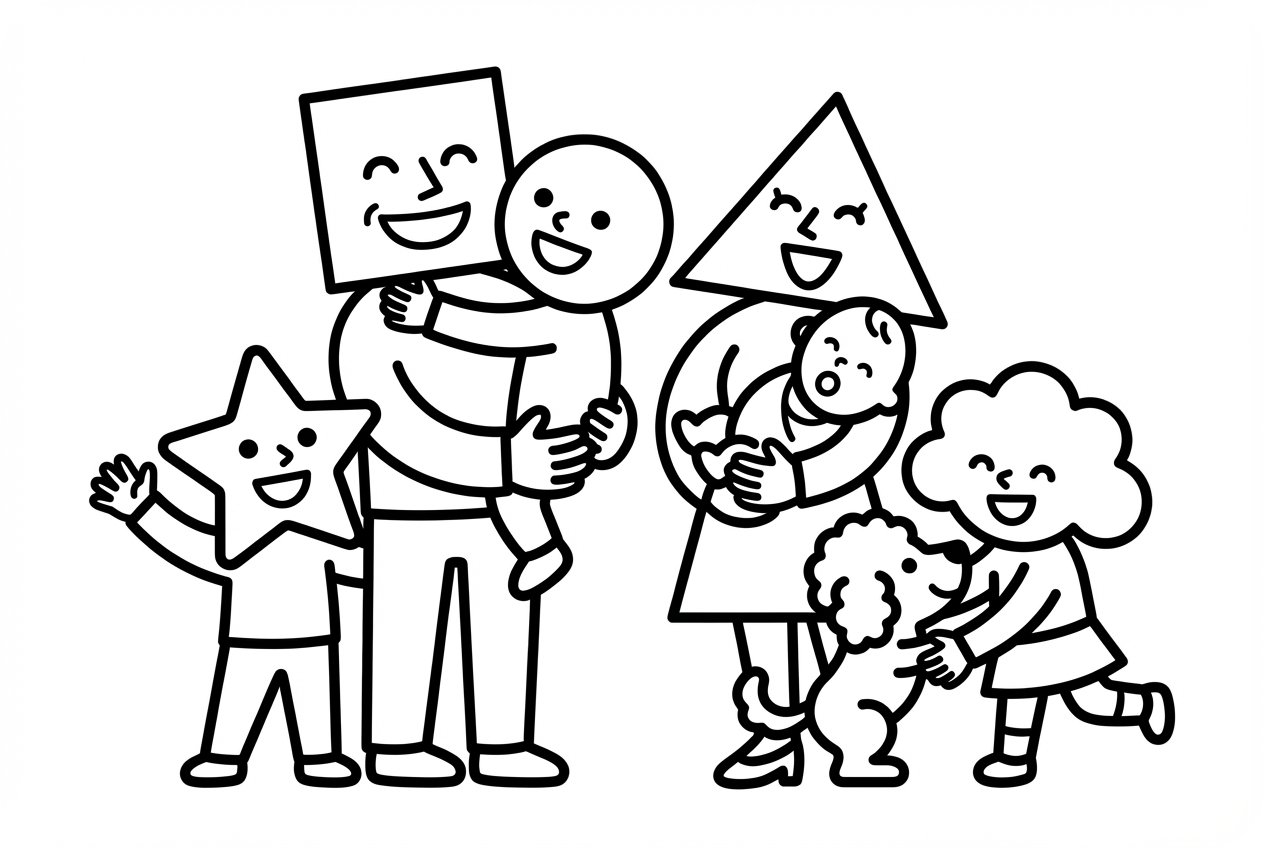 가족 초상화 색칠 페이지 일러스트