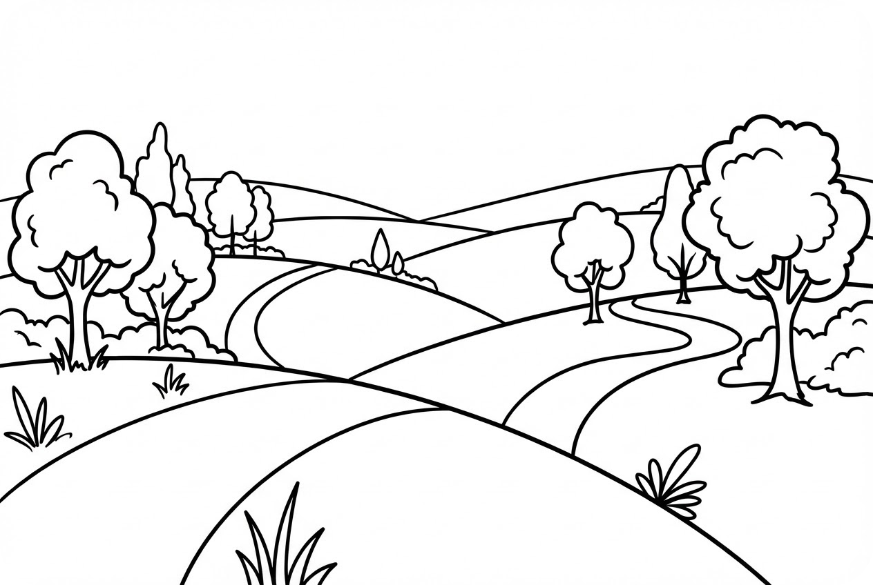 간단한 자연 풍경 색칠 공부 페이지 일러스트