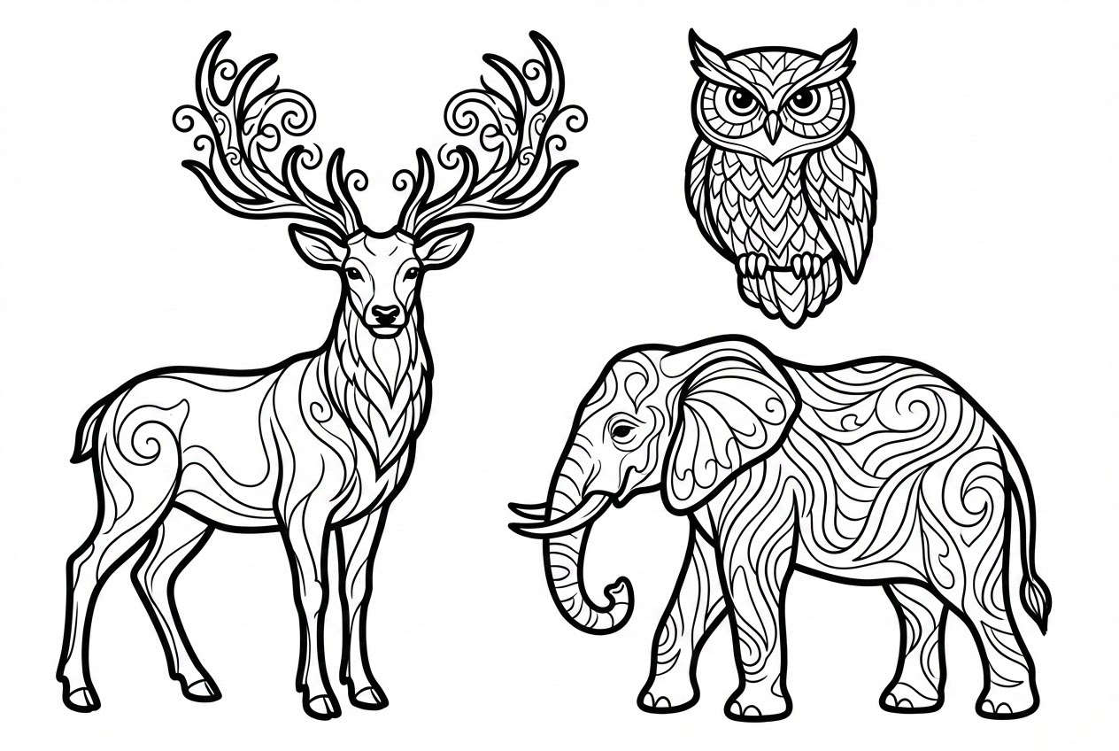 고전 동물 색칠 공부 페이지 일러스트