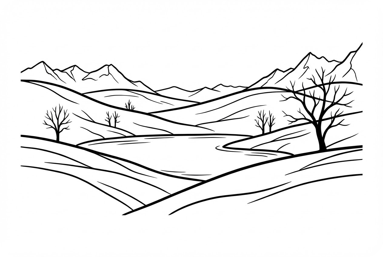 평화로운 풍경 색칠 공부 페이지 일러스트