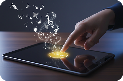 A user tapping on a tablet to create songs instantly with an AI Music Generator With Vocals