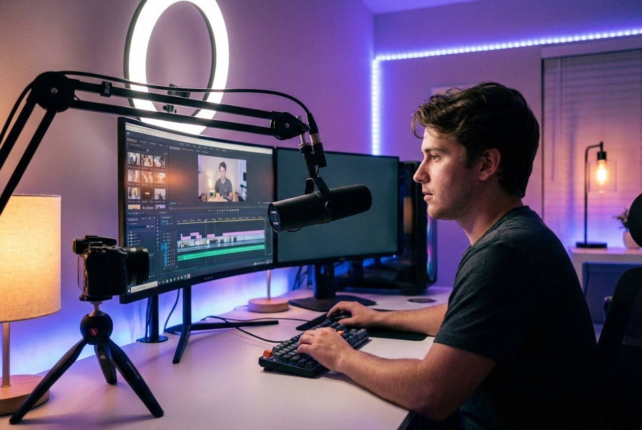 Content creator using AI music generator with vocals