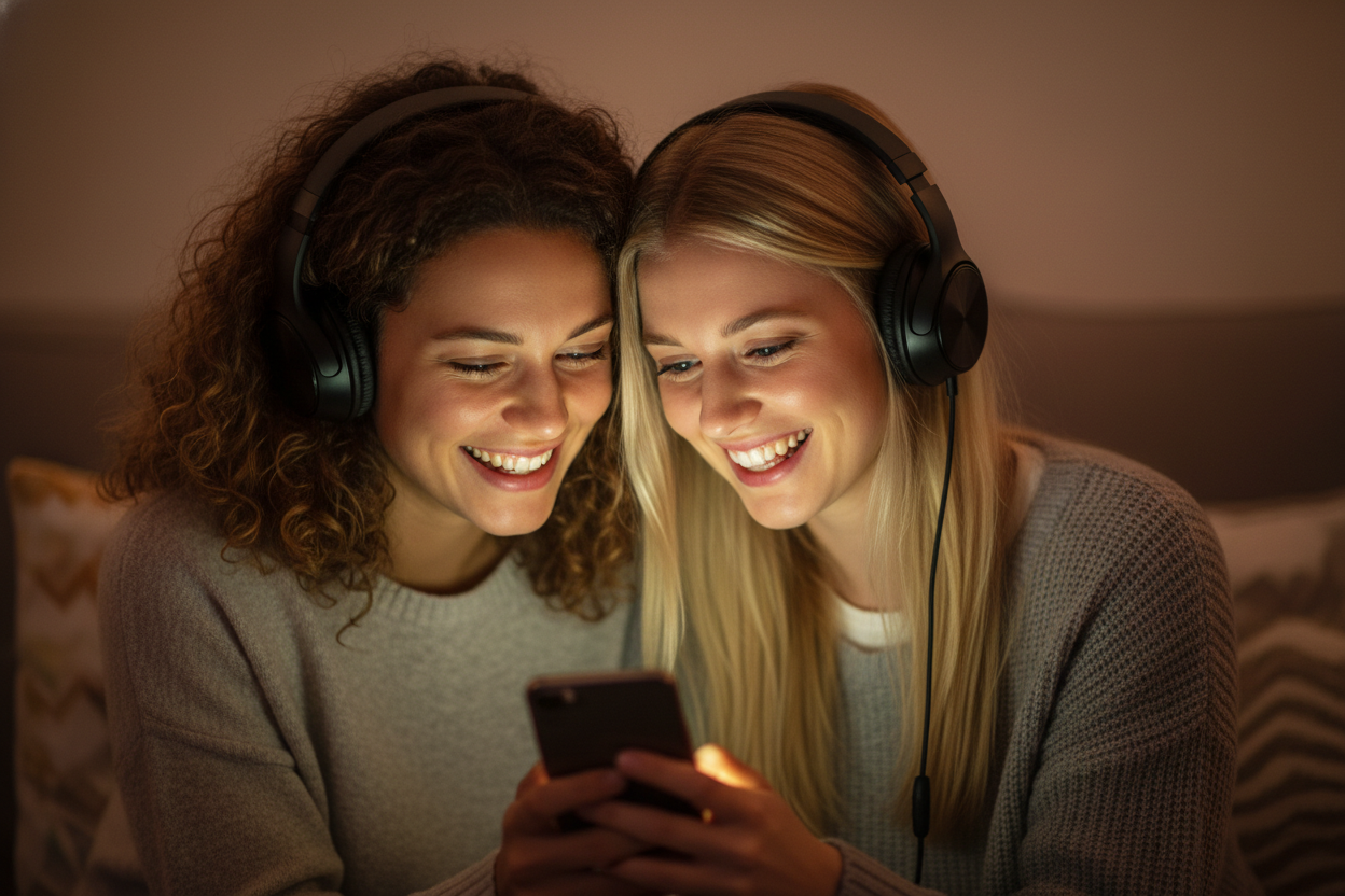 Friends sharing songs made with AI music generator with vocals