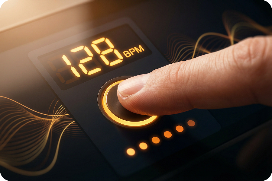 Leitura precisa de BPM exibida na interface de Tocar tempo.