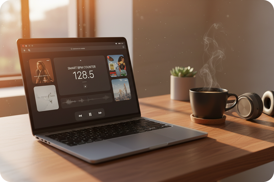 Smart BPM Calculator interface displaying precise tempo.