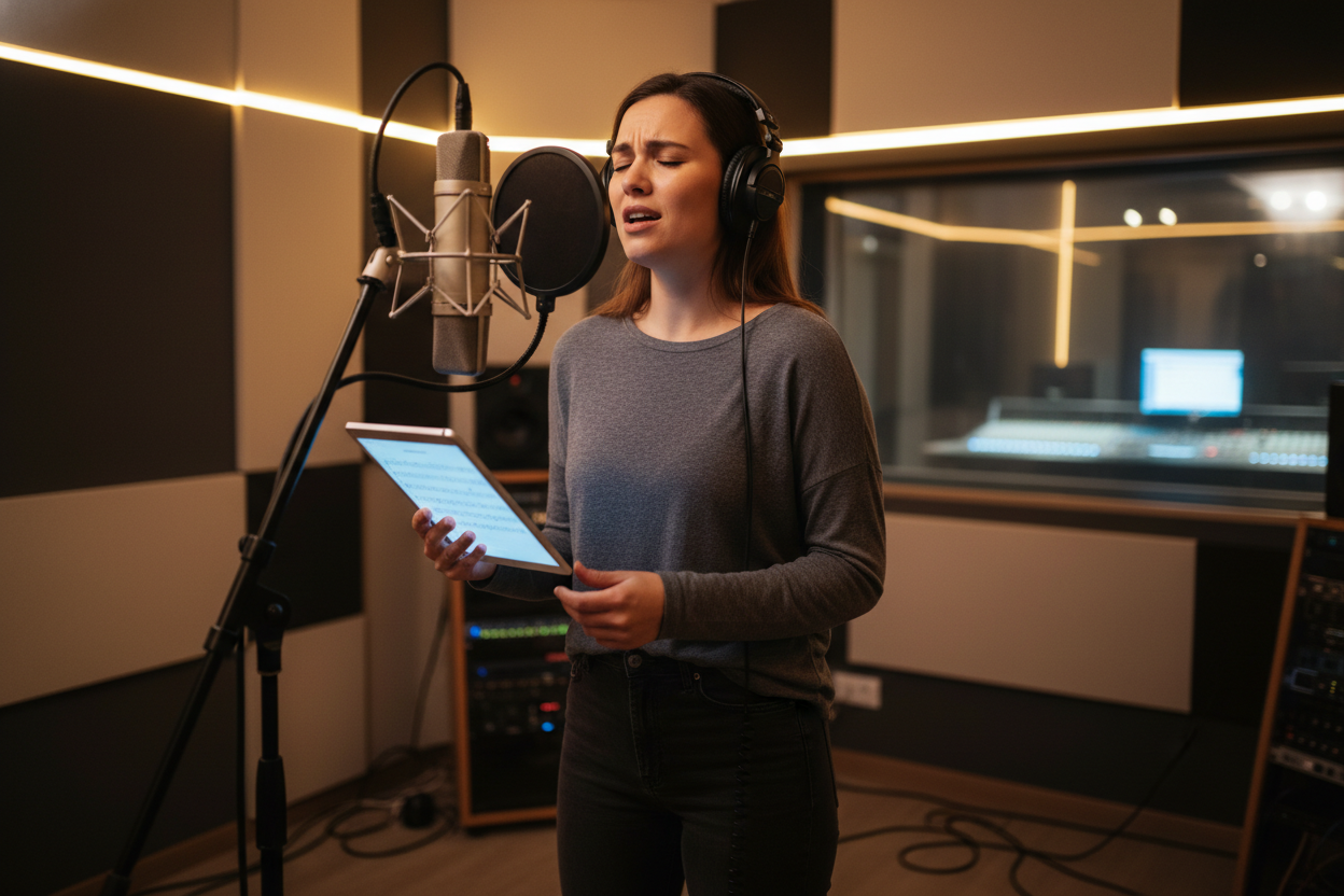 Singer finding tempo with BPM Calculator before recording.