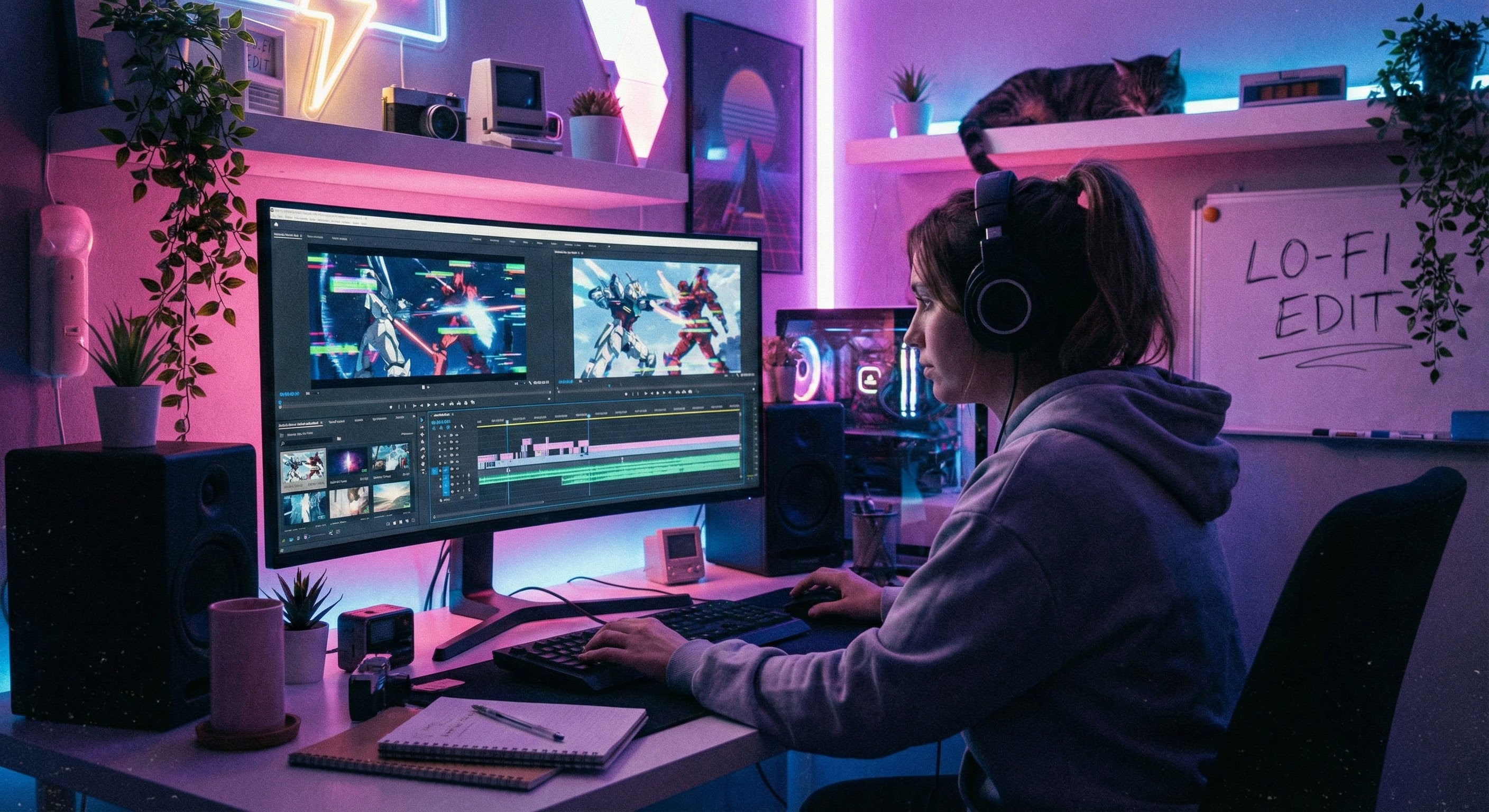 Video editor syncing AMV visuals with Phonk Maker tracks.
