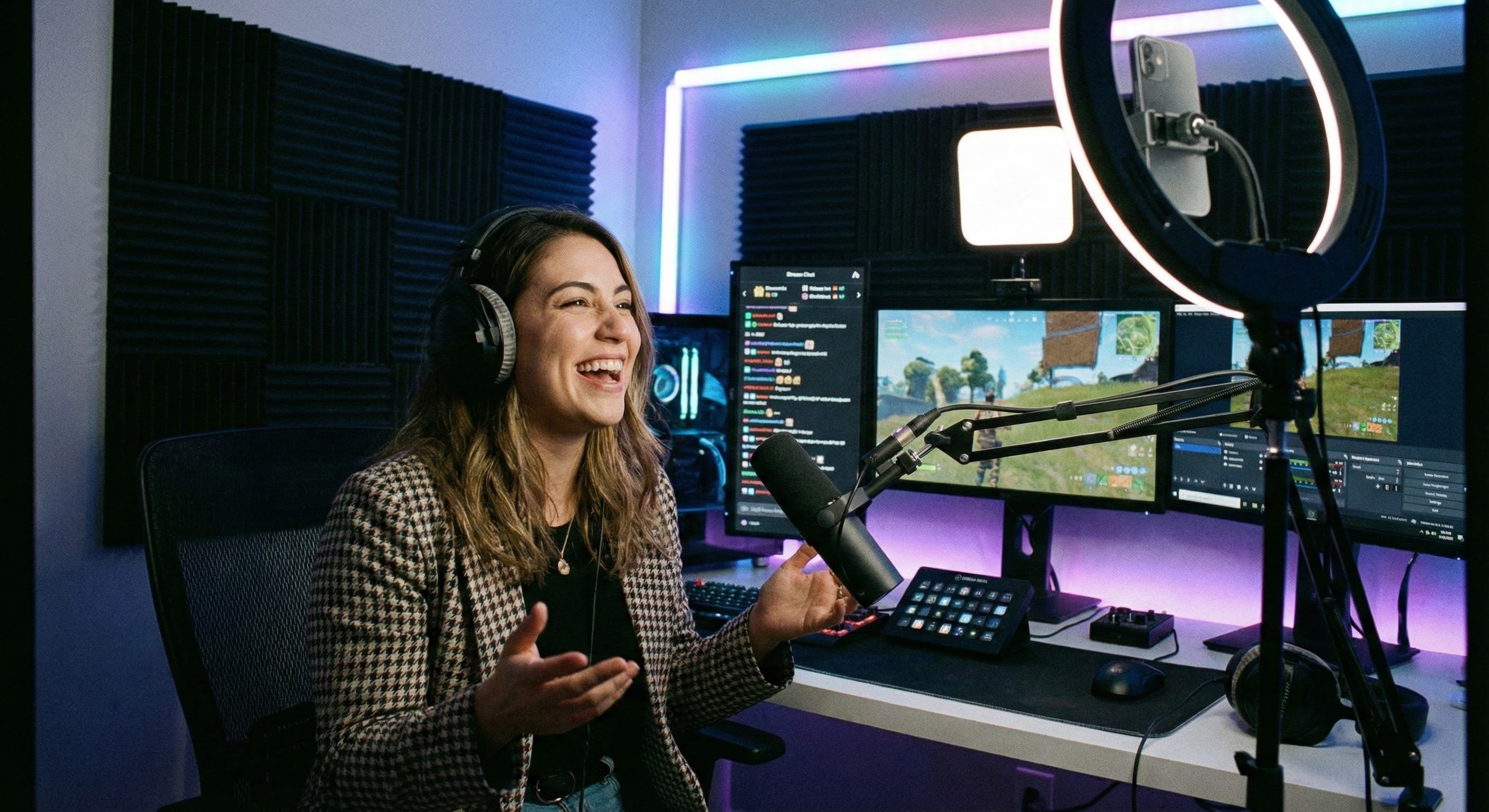 Creador de contenido usando música de fondo del Creador de Beats de Rap.