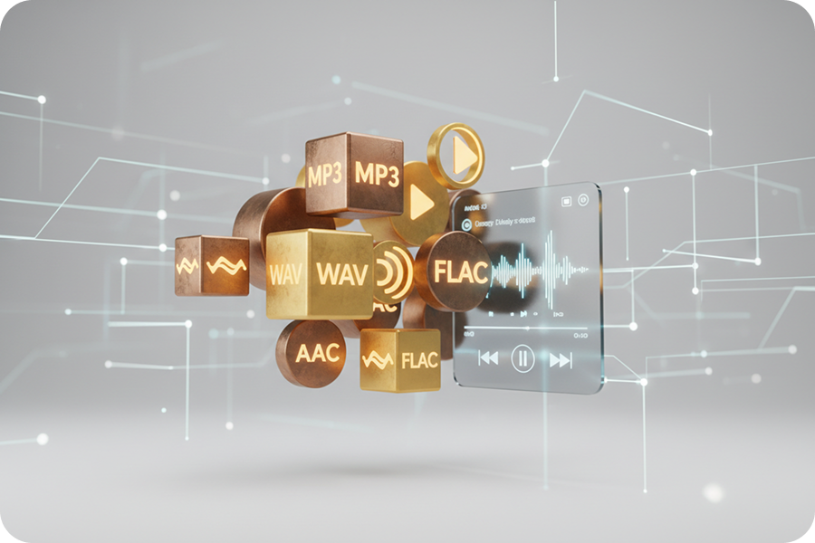 Various audio file formats like MP3, WAV, and FLAC supported by a versatile online BPM detector tool.