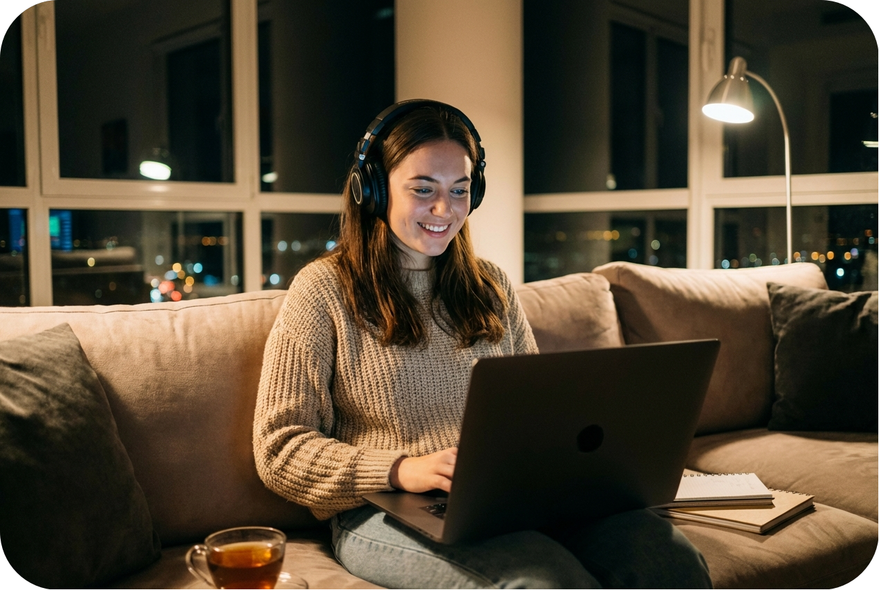 User easily composing music on a laptop using FNF Song Maker.