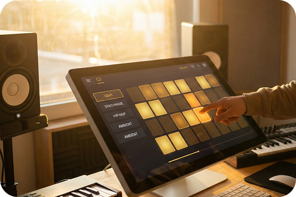 A user customizing a track on the touch interface of the Piano Music Maker.