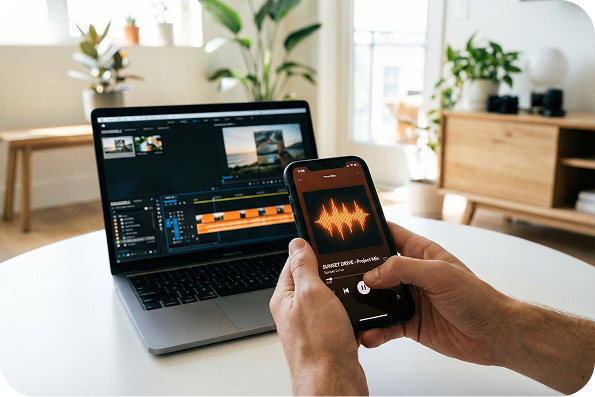 Using royalty-free music from the Piano Music Maker in a video editing project.