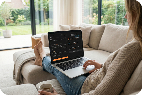 A person easily using the online Piano Beat Maker from home on a laptop.