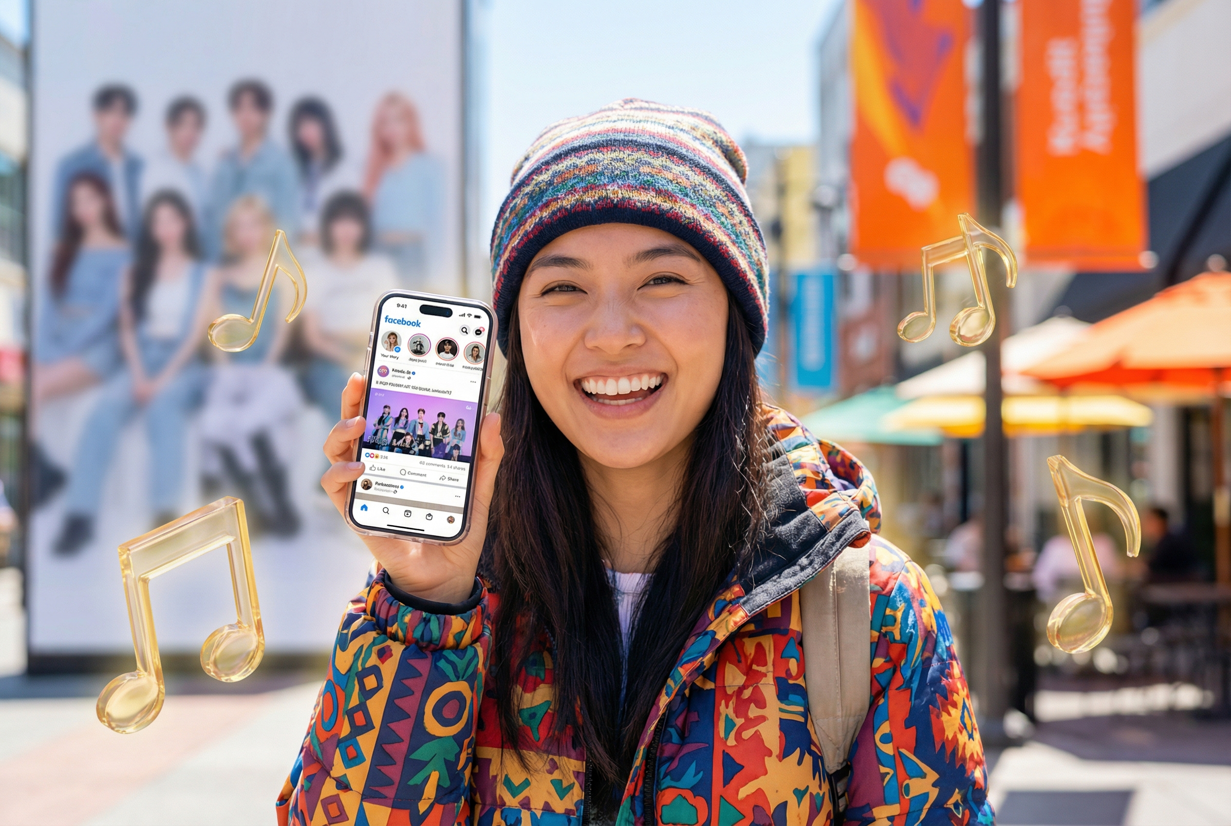 Fan making music on mobile with K-pop Music Generator.