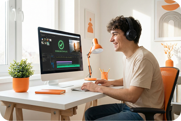 A user instantly downloads a finished track from the free Disco Music Generator.