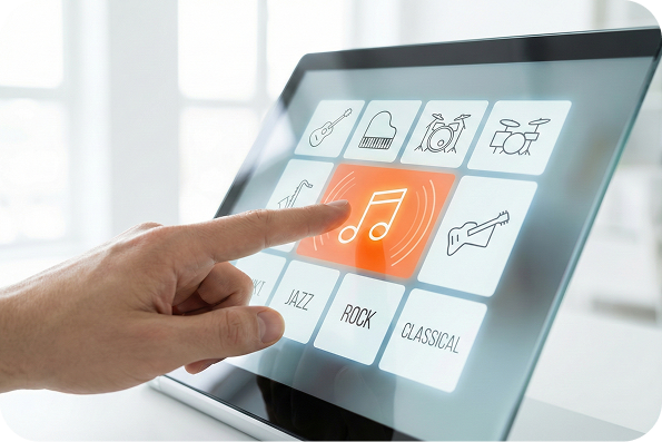 Select music styles on a tablet interface of the Punk Music Generator.
