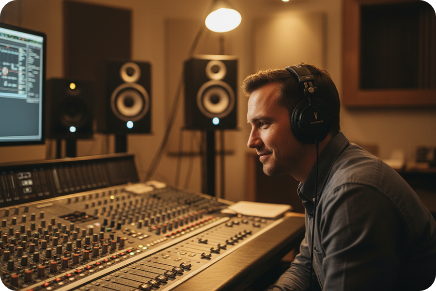 Professional music producer using drum remover in studio.