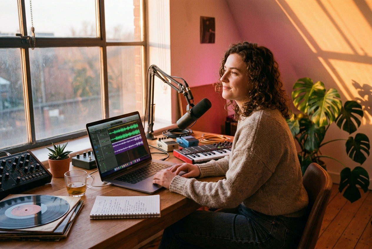 Content creator selecting dream pop music for video
