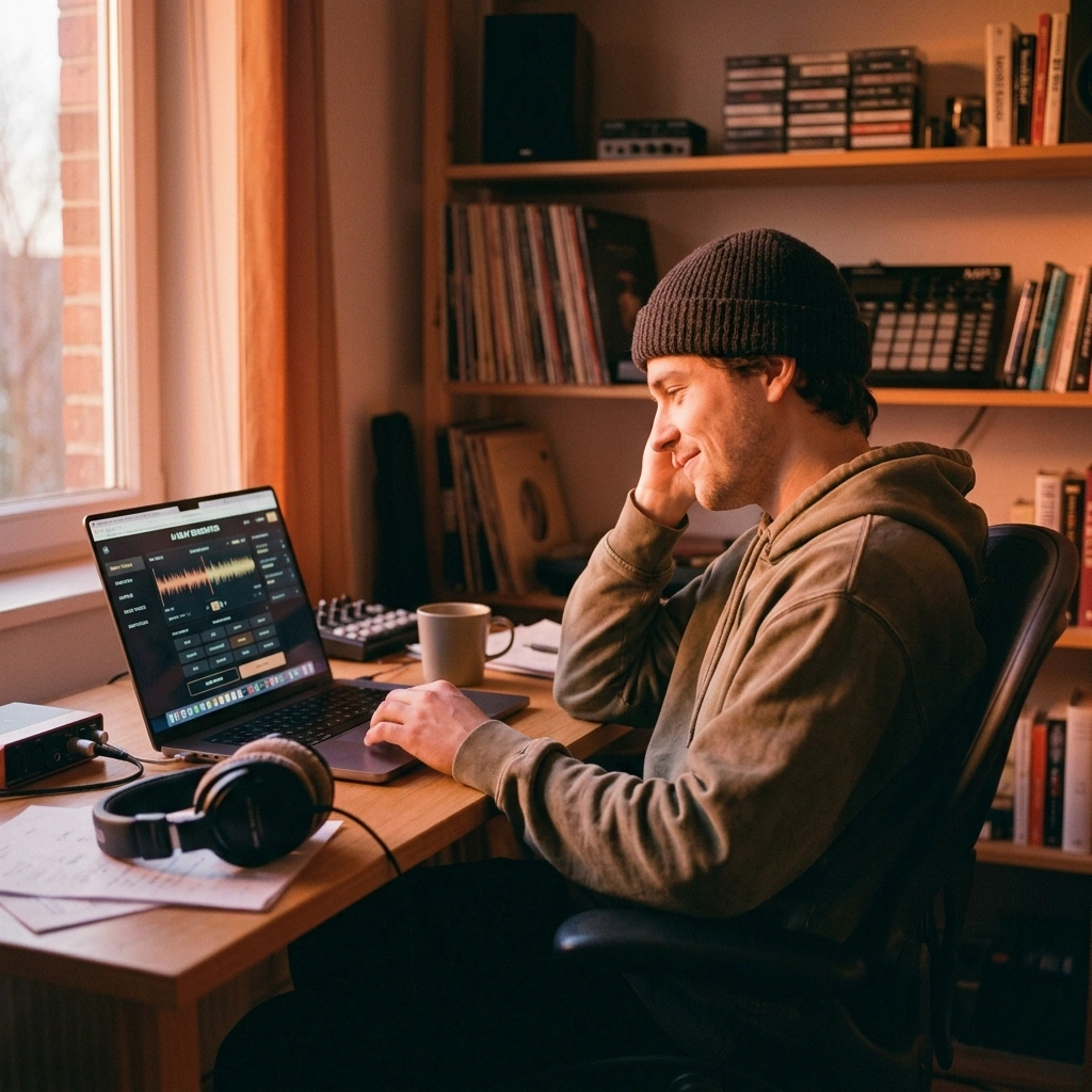 Content creator producing music with AI Hip Hop Music Generator