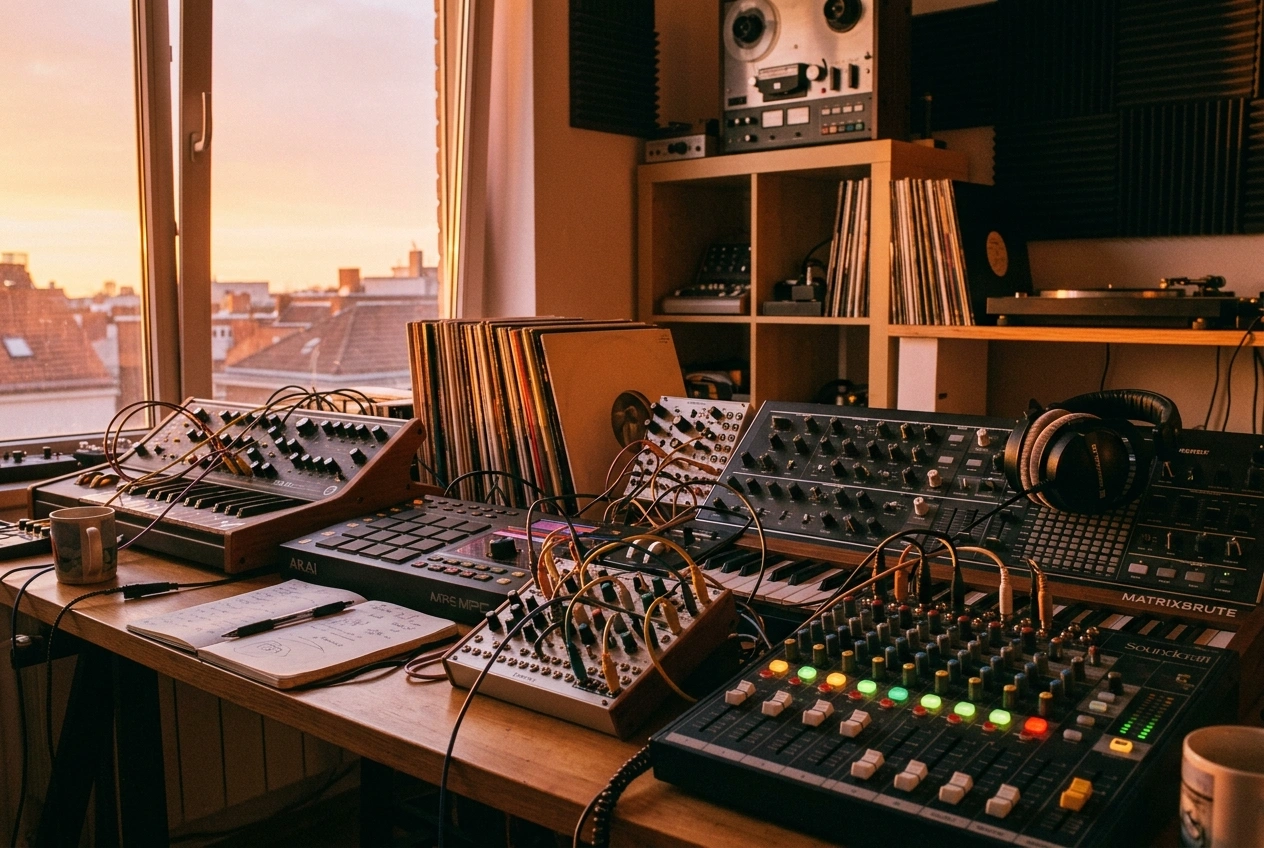 Electronic music generator dashboard with real-time parameter adjustment tools