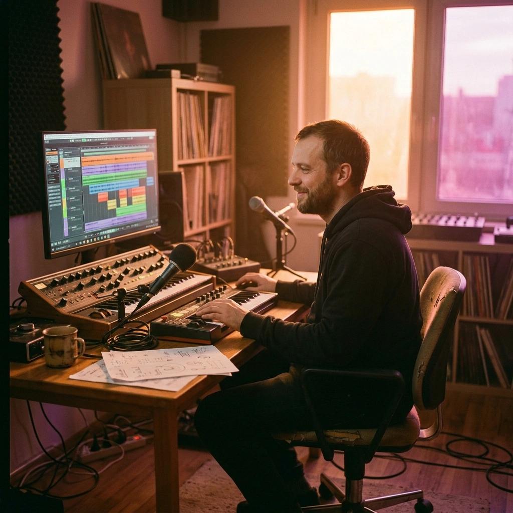 Professional electronic music producer using AI generator tool