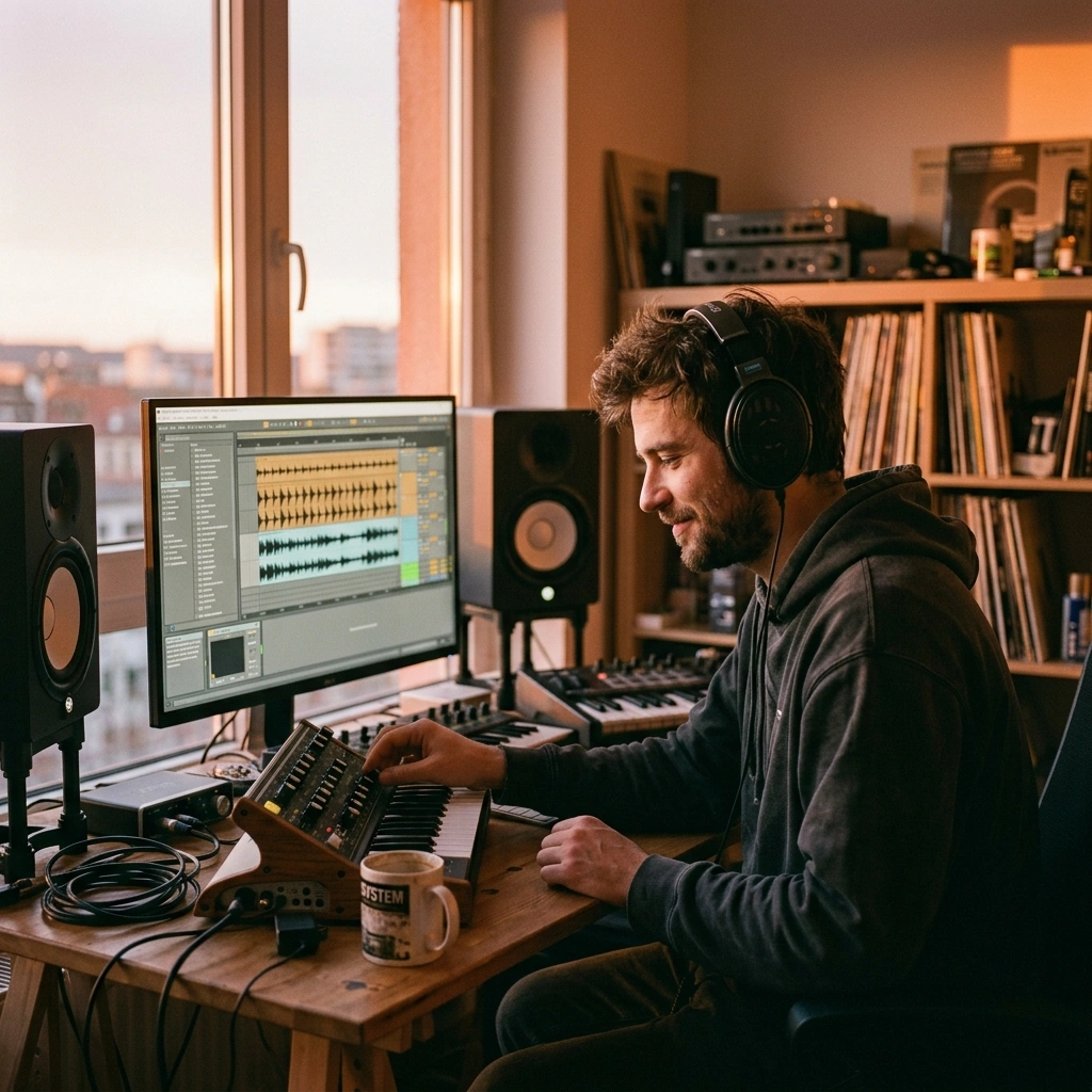 Electronic music producer using AI Drum And Bass Music Generator