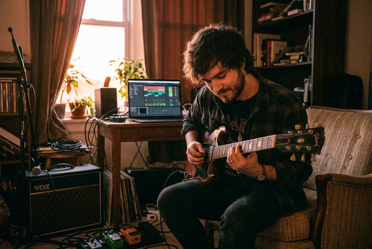 Musician using AI Hard Rock Music Generator