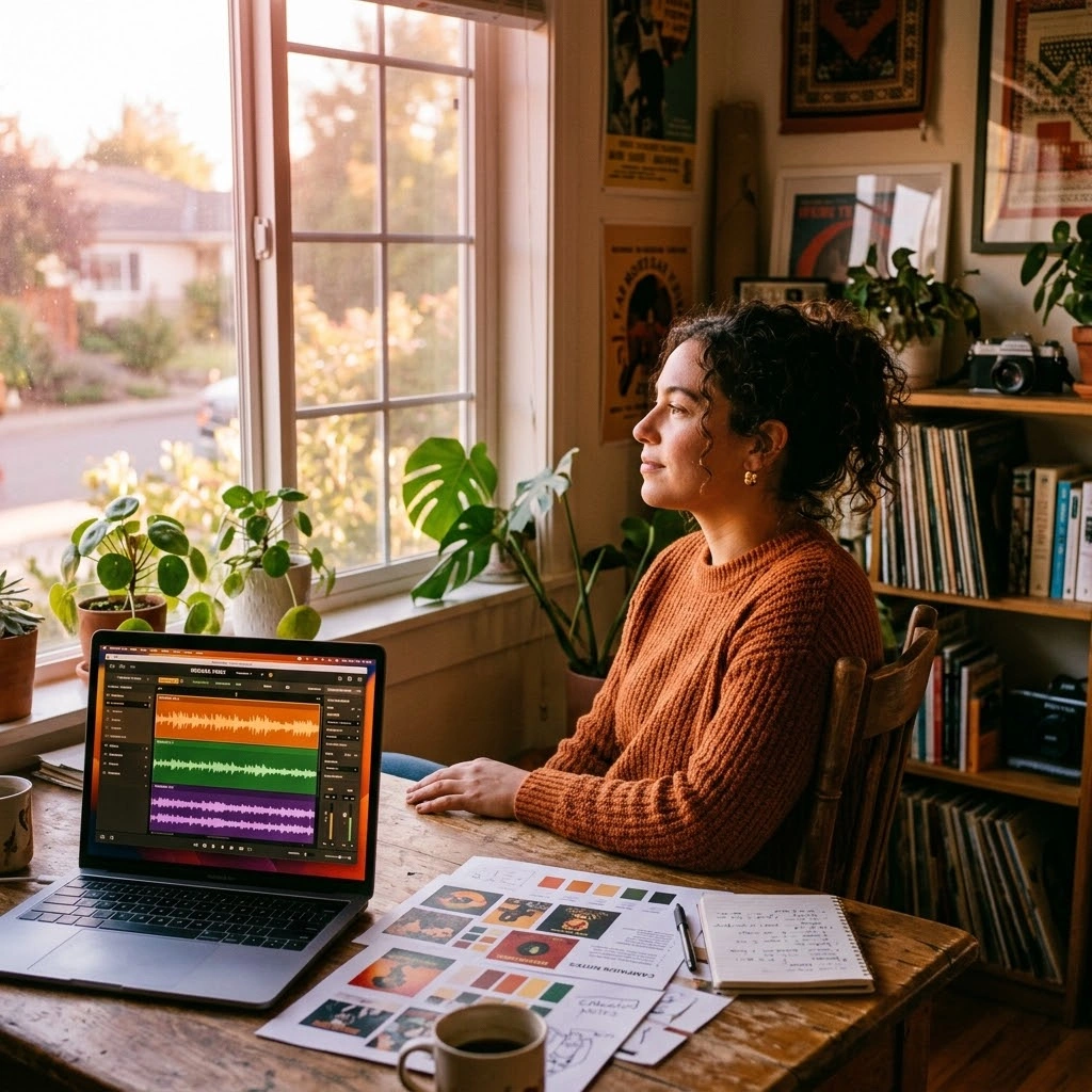 Marketing team creating reggae music with AI Reggae Music Generator