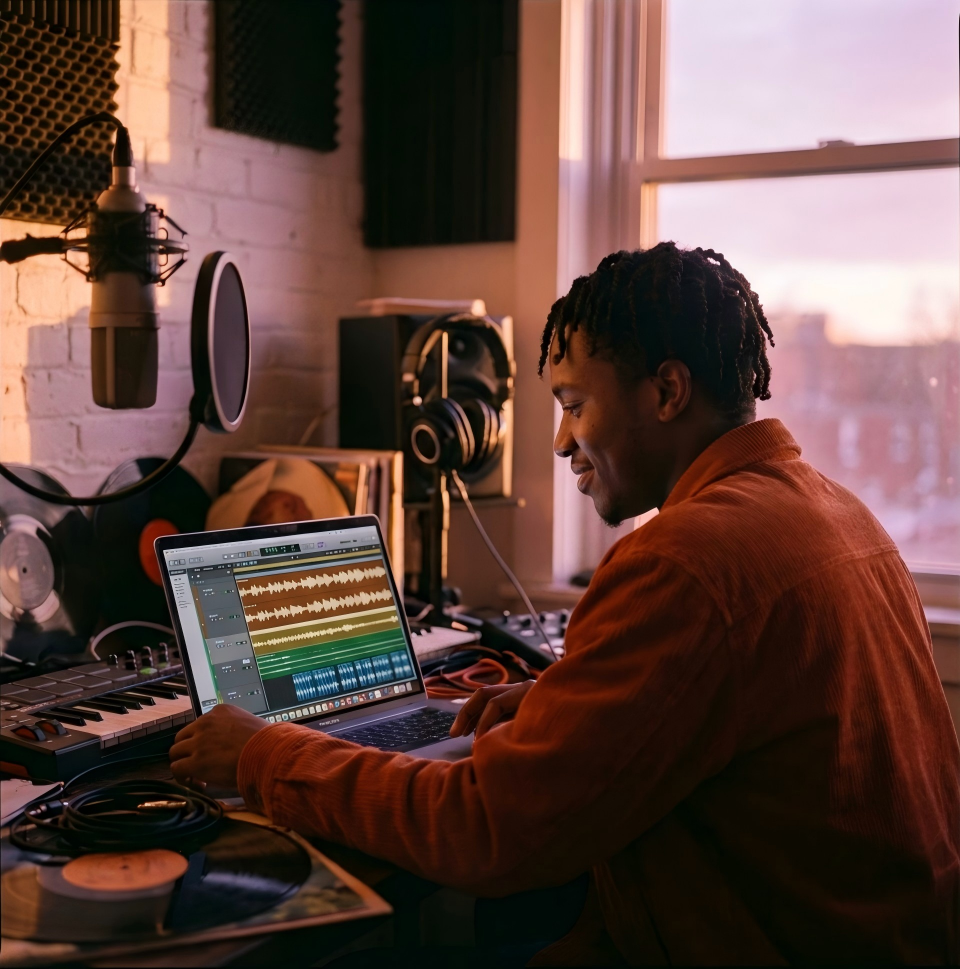 Content creator selecting AI Afrobeat Music Generator tracks