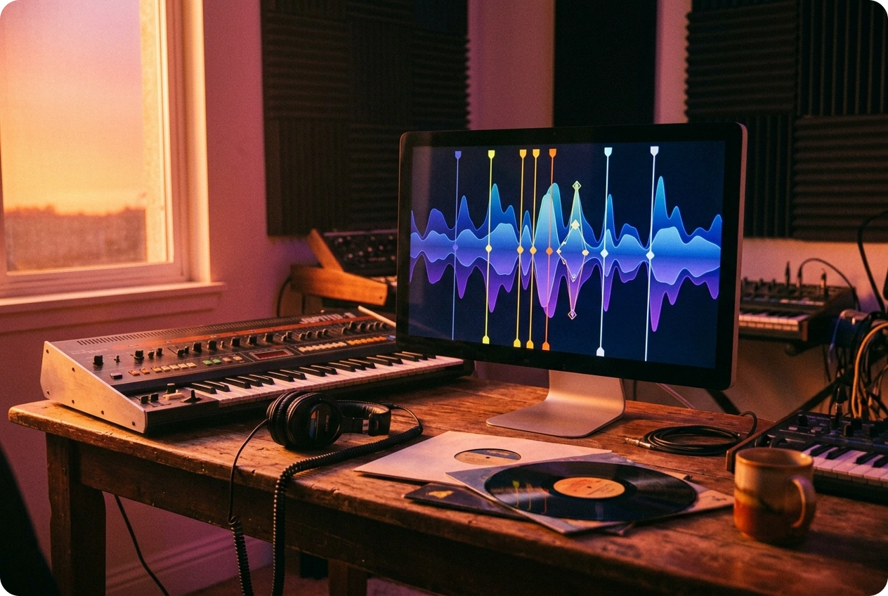 AI music visualizer analyzing audio frequencies