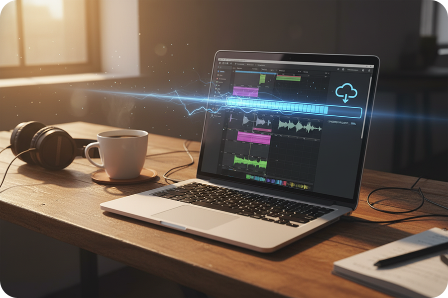 Professional DJ performing live at a vibrant nightclub, creating instant mashups using pure acapellas extracted by an AI instrumental remover