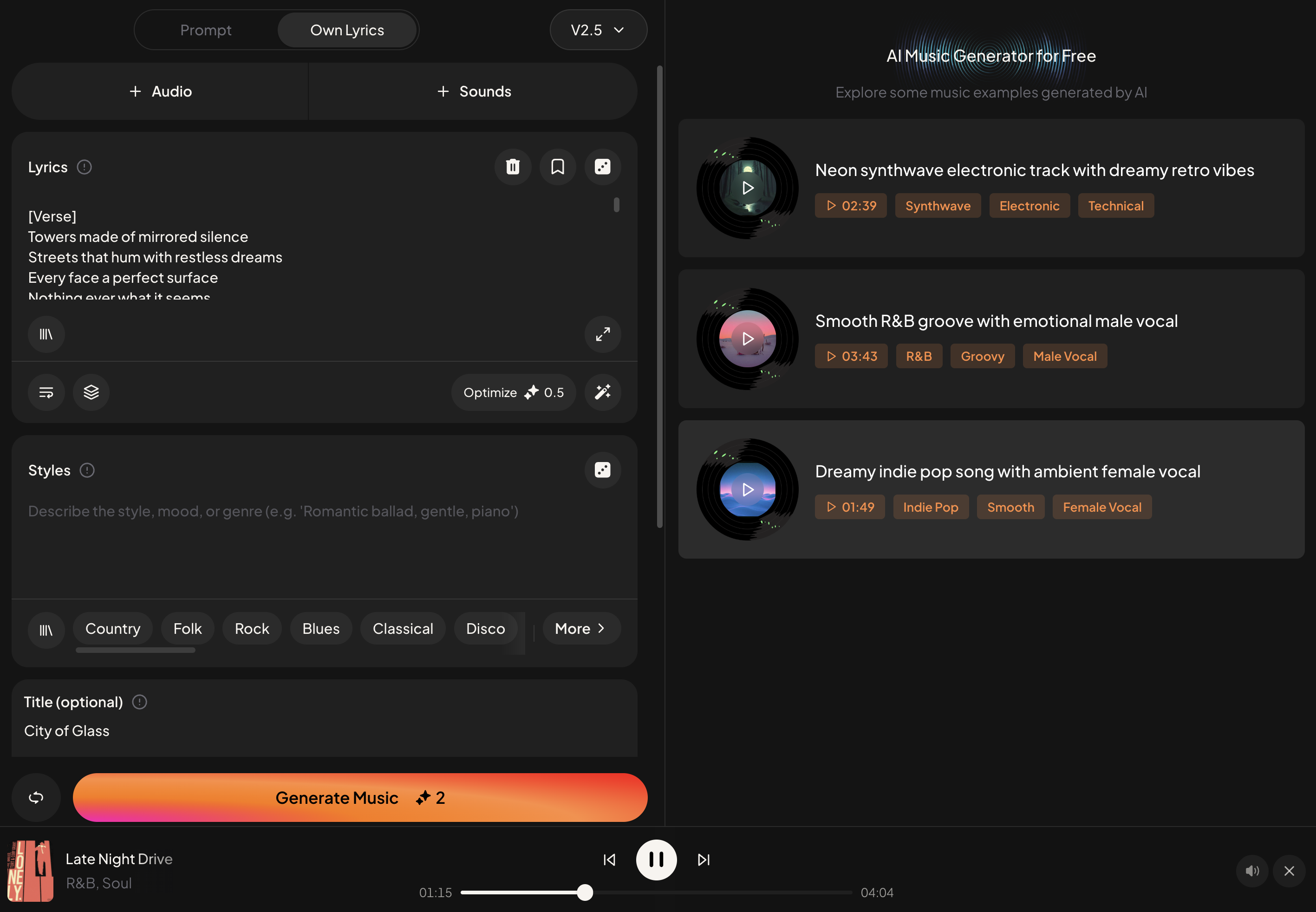 Transferência com Um Clique para Geração de Música