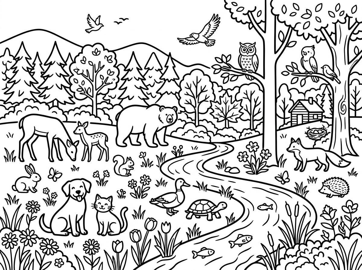 Animal and nature coloring page designs