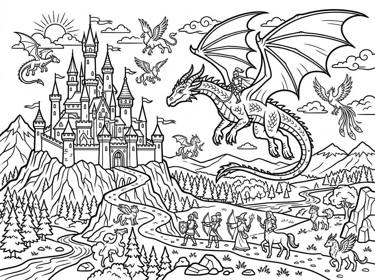 Fantasy adventure coloring page themes
