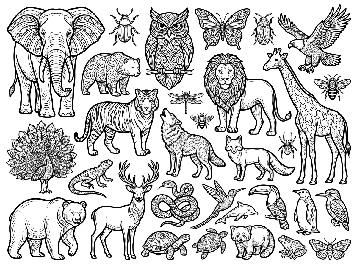 Animal illustration coloring pages