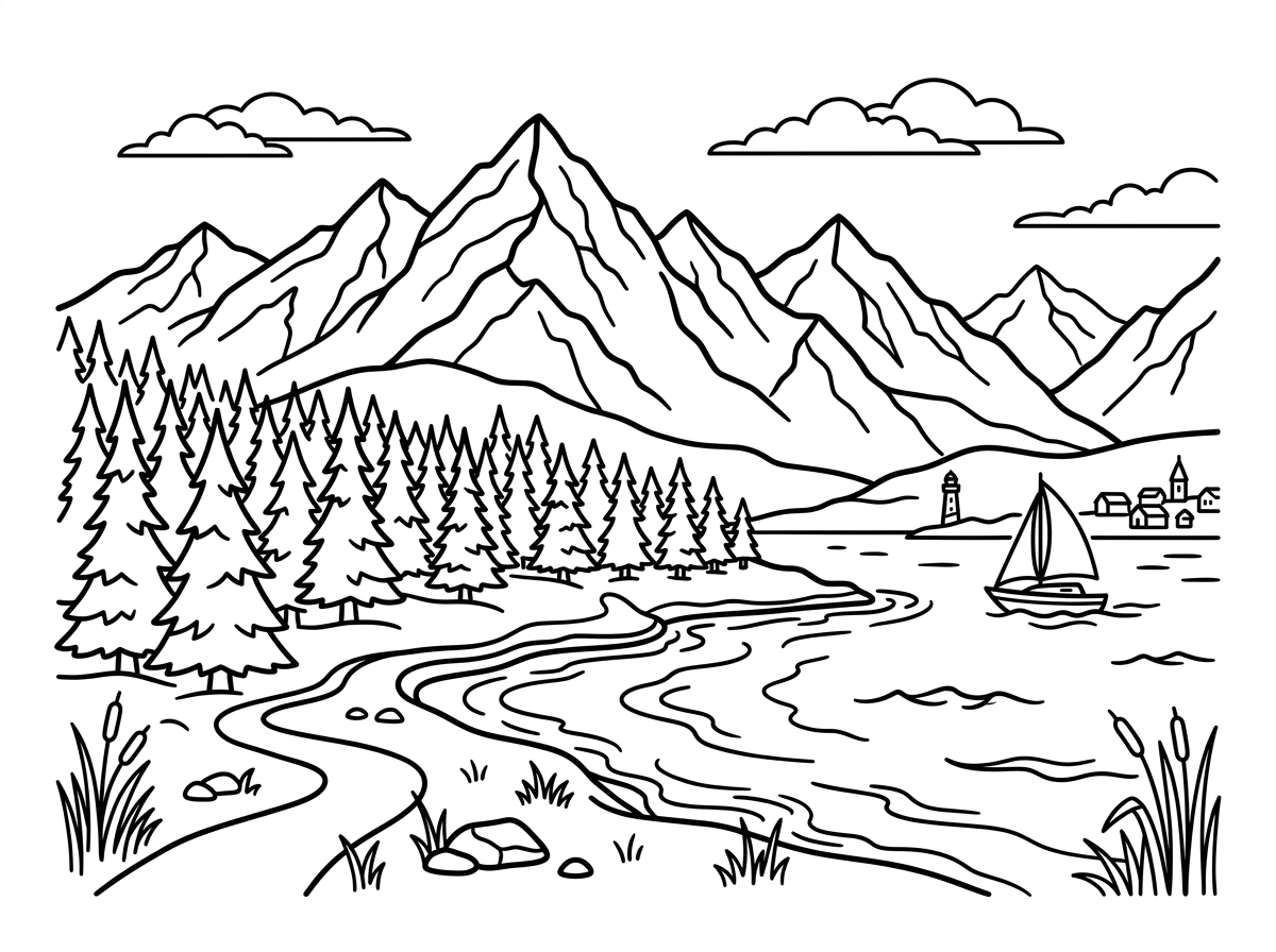 Landscape scene coloring pages