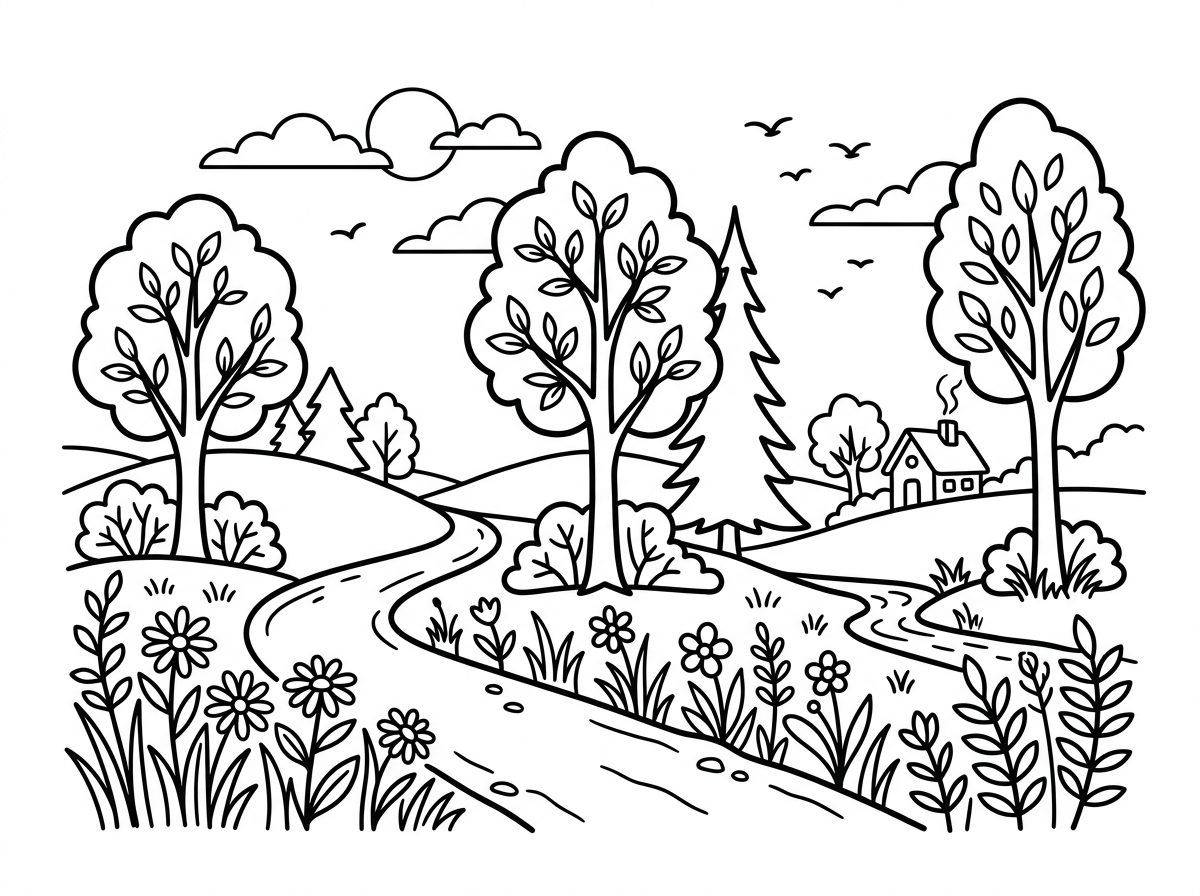 Nature landscape coloring page
