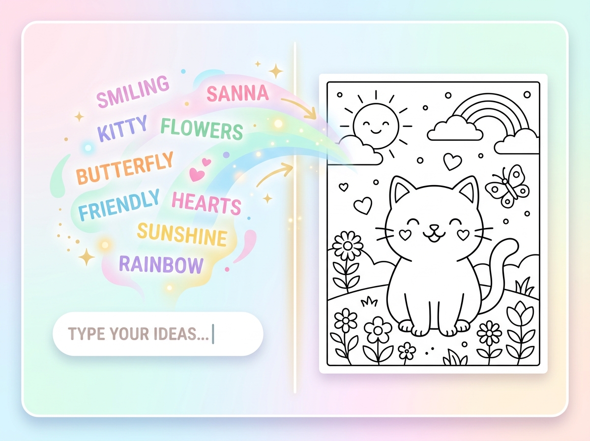 Text input to coloring page tool