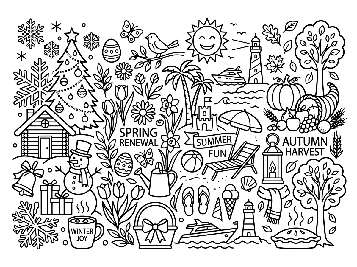 Seasonal holiday coloring pages for celebrations