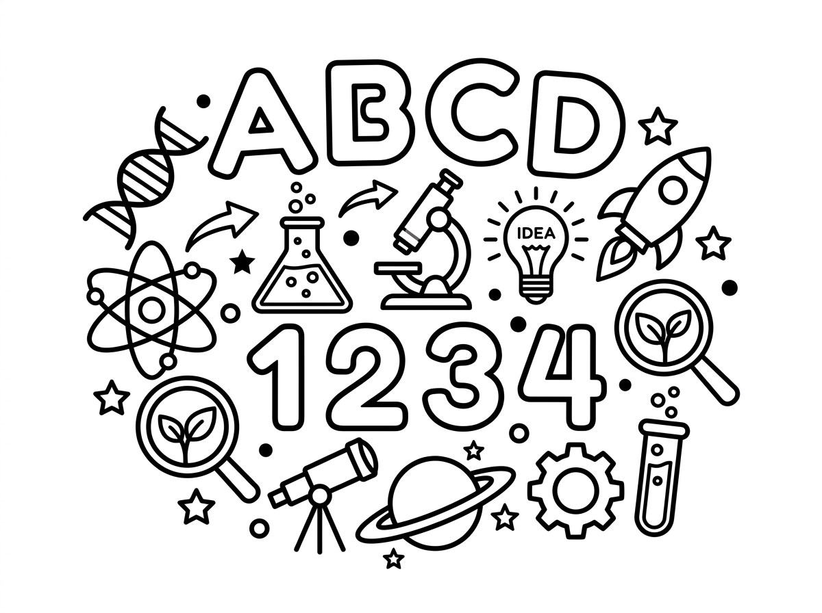Educational coloring pages with letters and numbers