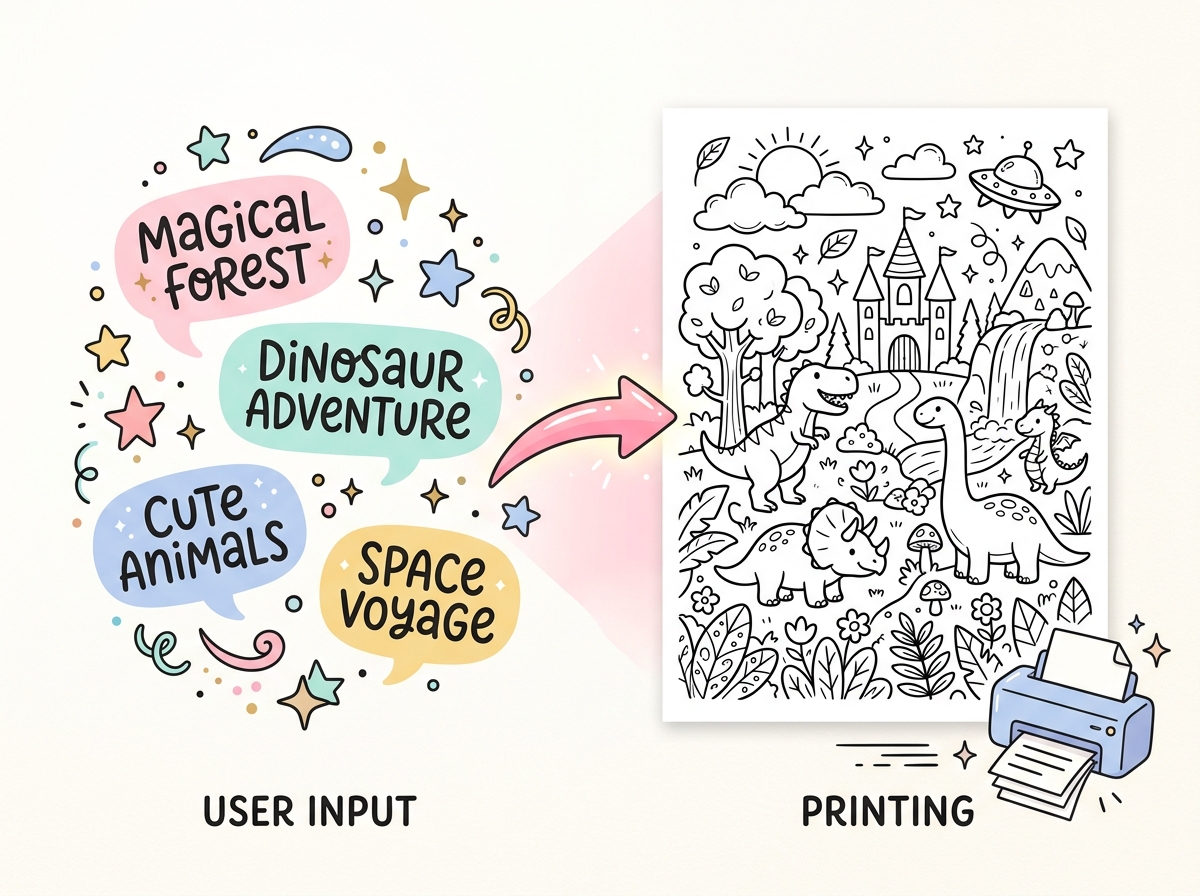 Text input converting to coloring page design