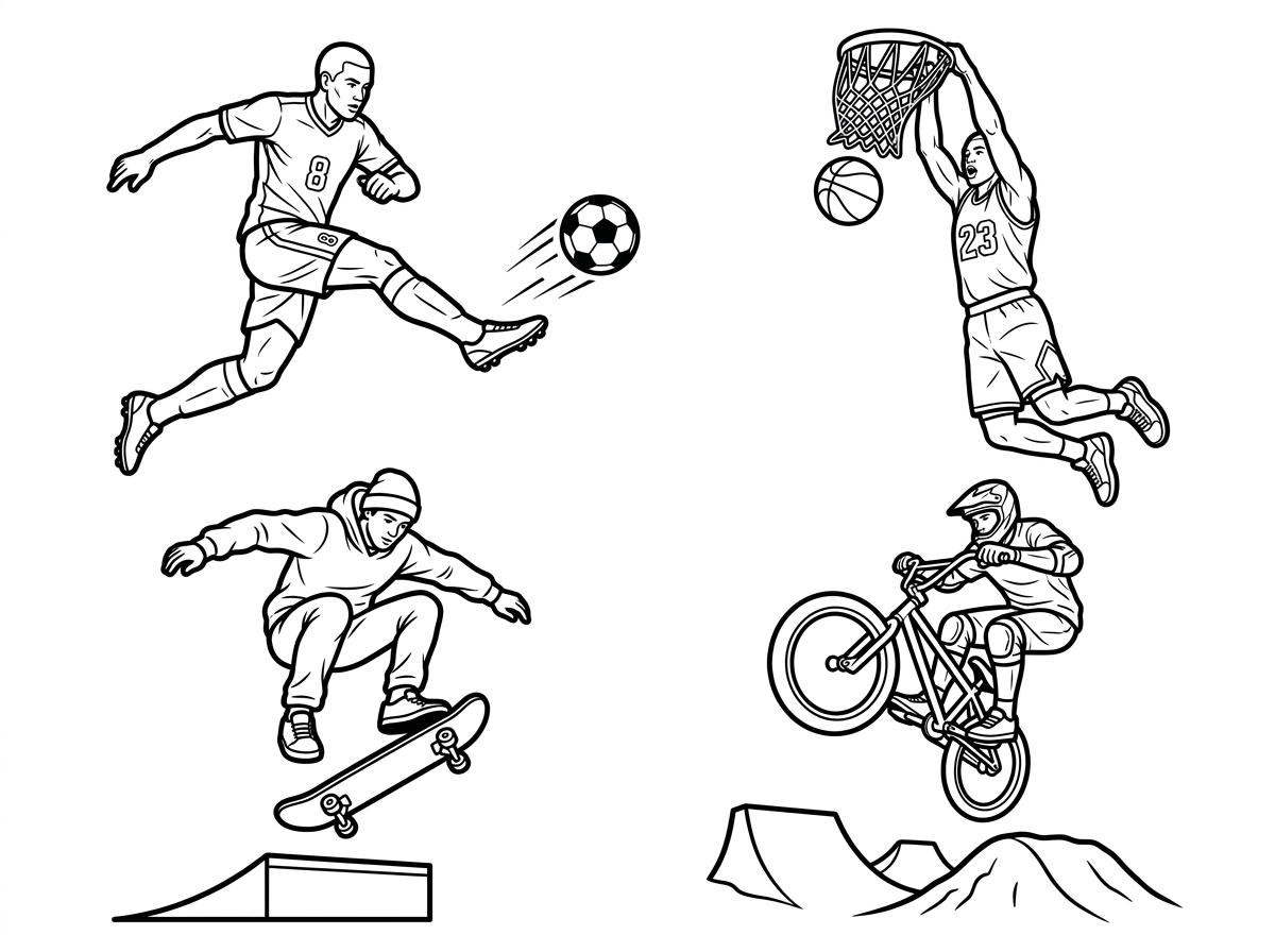 Sports action coloring page
