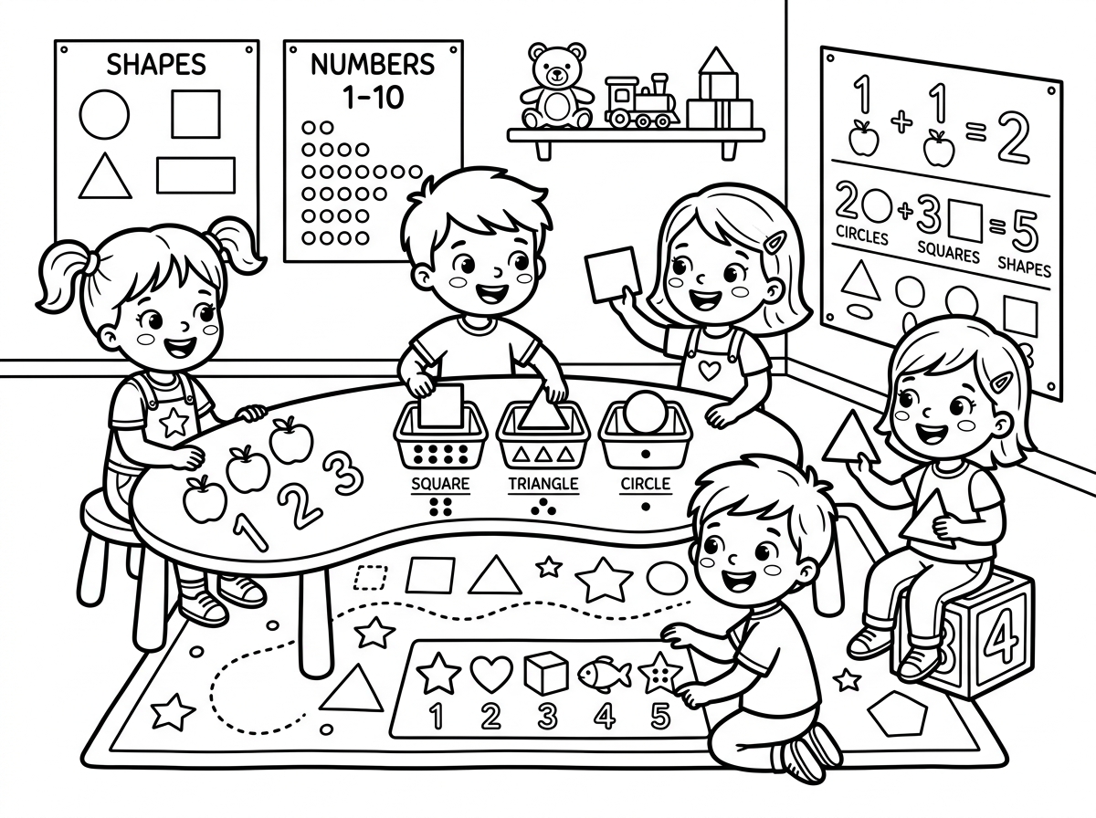 Numbers and shapes coloring designs