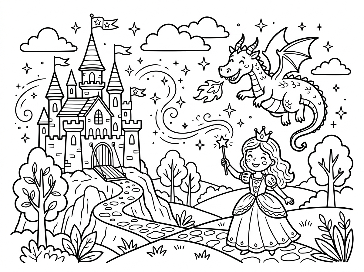 Fairy tale and fantasy coloring pages