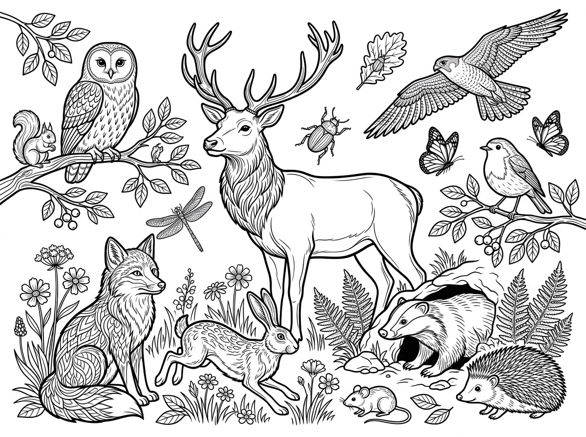 Animal illustration coloring page