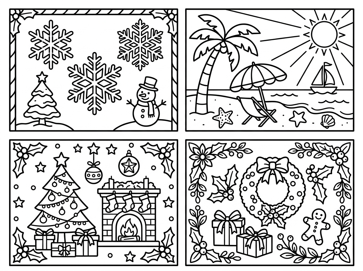 Seasonal coloring pages PDF designs