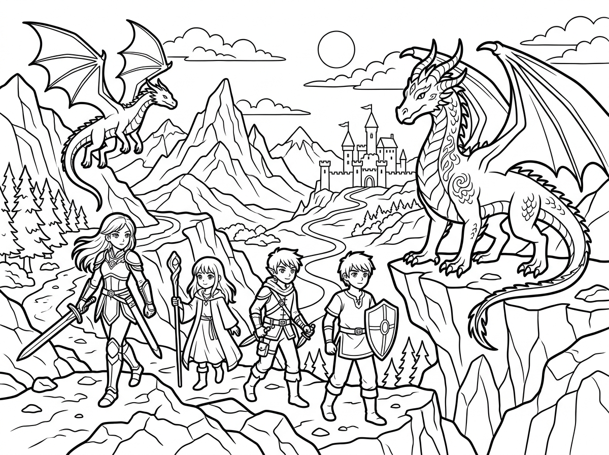 Teen fantasy anime coloring page printable